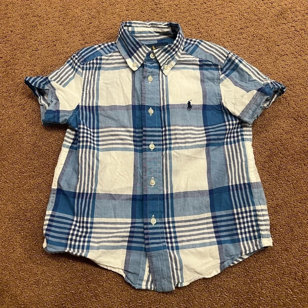 Ralph Lauren Boys Blue & White Plaid Collared Button Down Shirt Size 4/4T
